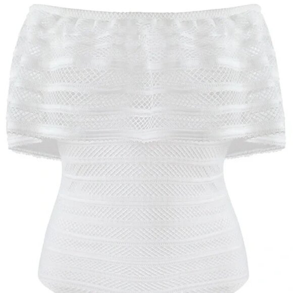 BCBGMaxAzria off the shoulder lace bodysuit - Picture 3 of 5